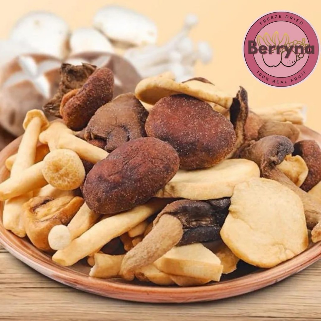 

Berryna cemilan keripik Jamur garing campur Mushroom Mixed Crispy mushroom Crisp sayuran kering 40g