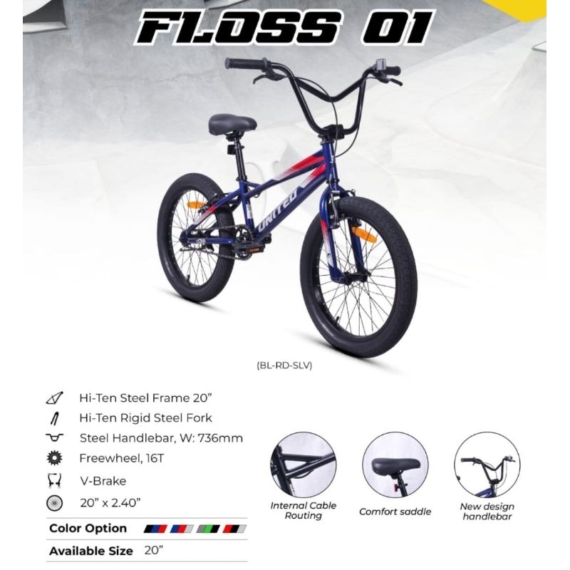 Sepeda BMX 20 inch UNITED FLOSS 01 FREEWHEEL 16T