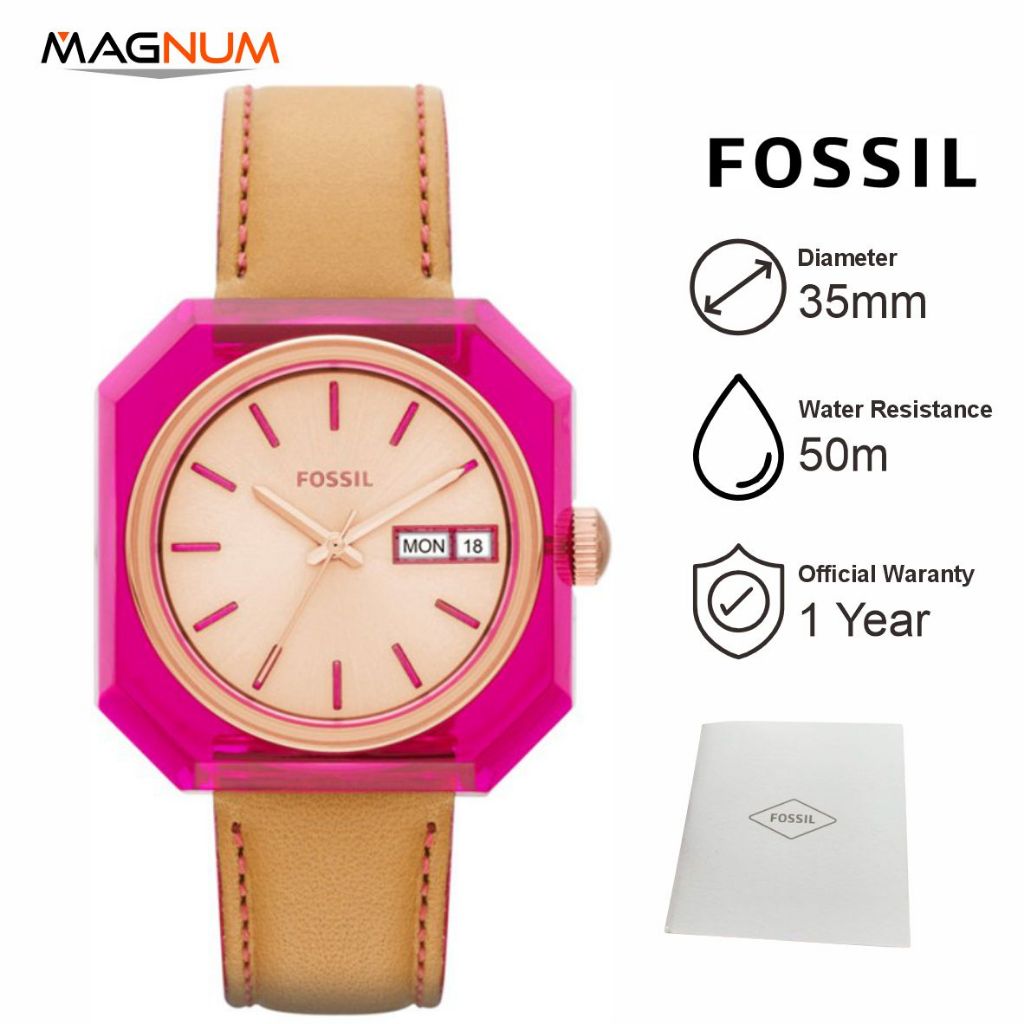 12.12 Jam Tangan Wanita FossiI Candy ES3539 Wrist Pop Pink Transparant Leather Strap