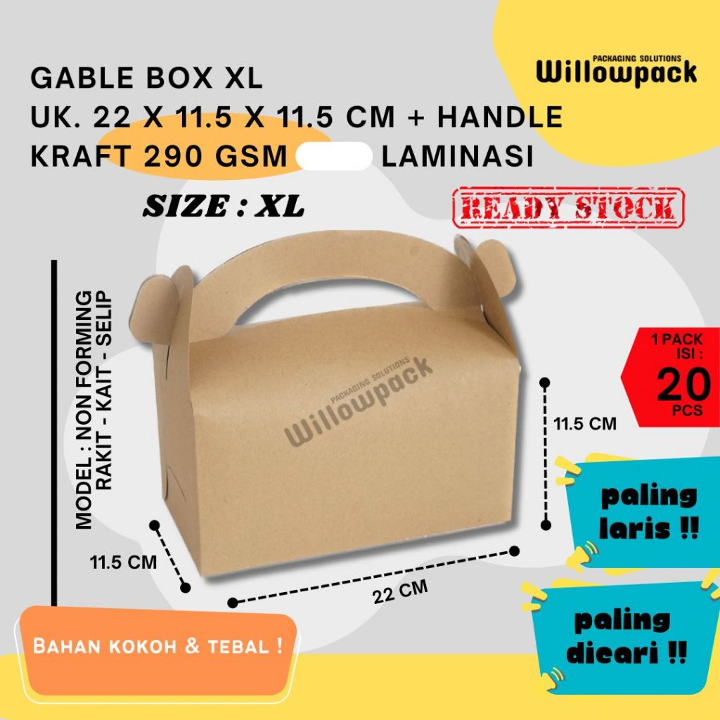

GABLE BOX XL 22x11.5x11.5 (min. 20 PCS) KRAFT LAMINASI DUS HAMPERS TOPLES
