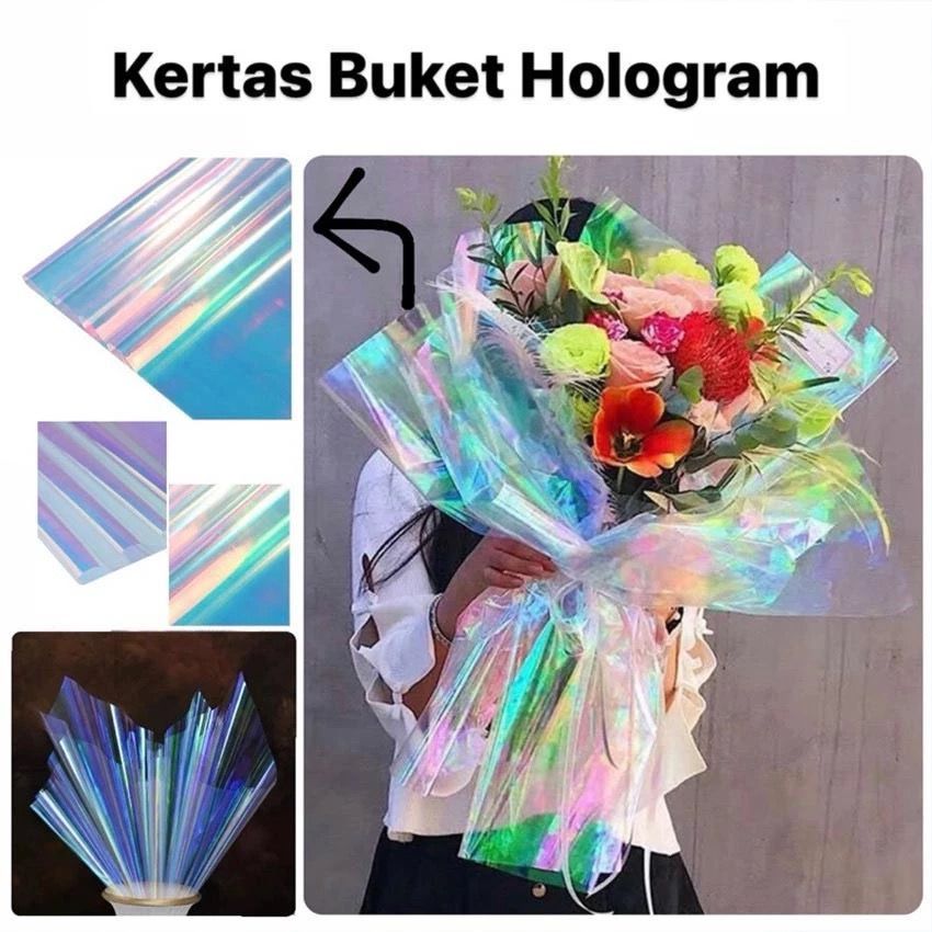 

Kertas Buket Hologram Plastik Bunga Transparant Pelangi Cellophane Bening Unicorn Warpping Paper Rainbow I504