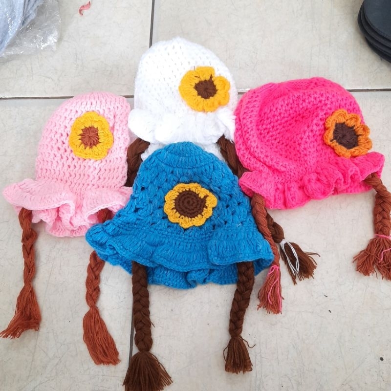 Topi Kepang anak Perempuan Rajut |Topi anak Perempuan |Topi Balita