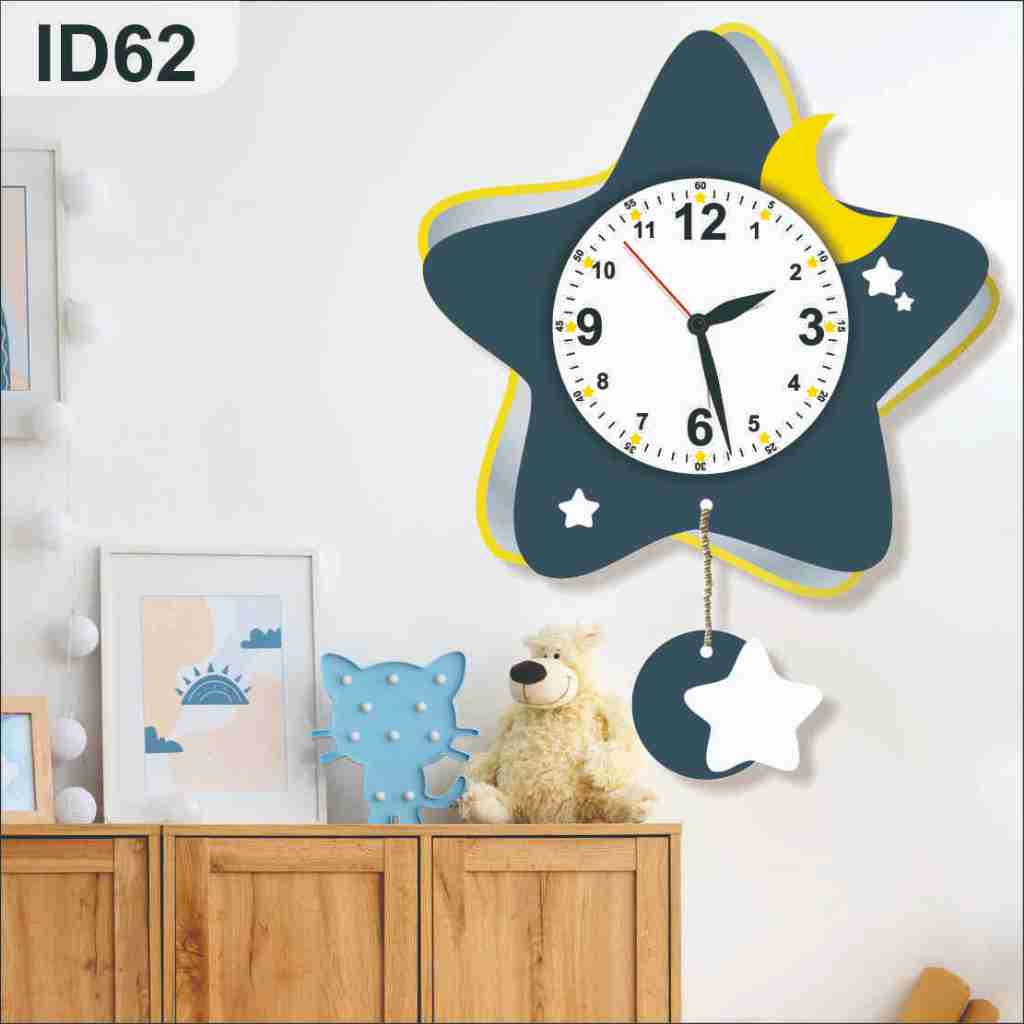 HIASAN DINDING JAM UKIR BINTANG BULAN MINIMALIS LUCU ESTETIK WALL DECOR RUANG TENGAH KAMAR ANAK ID62