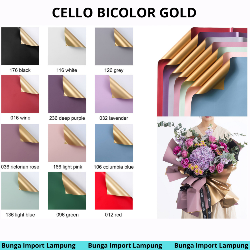 

(Lembaran) Cellophane Bicolor Gold Flower Wrapping/kertas bucket