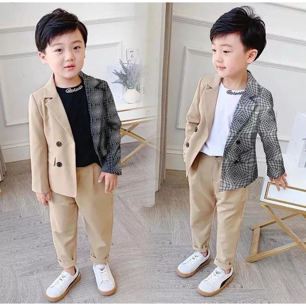 Set 3in1 Novalno Setelan Anak Laki Laki Baju Pesta Anak Umur 5-8 Tahun