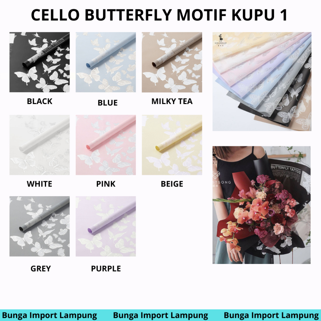 

(LEMBARAN) CELLOPHANE BUTTERFLY MOTIF KUPU KUPU WRAPPING PAPER