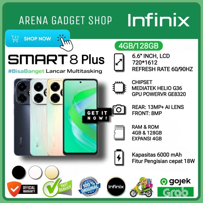 Infinix Smart 8 Plus Ram 4/128GB New Garansi Resmi Infinix 4+4/128GB Smart8+