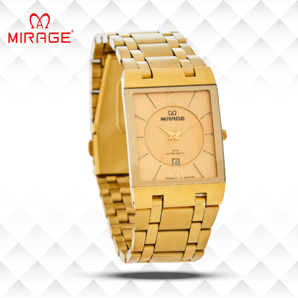 Mirage Jam Tangan Pria Analog 7908 M Gold Original Stainless