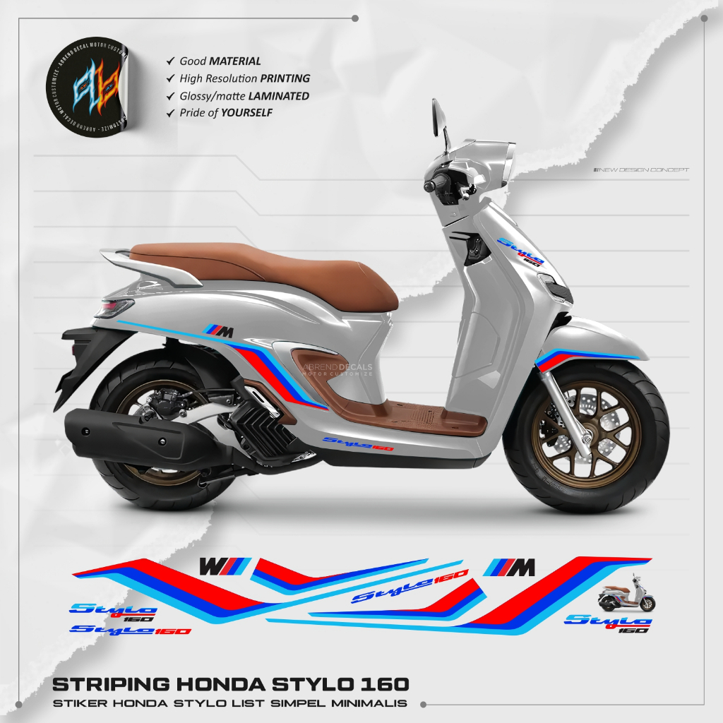 STIKER MOTOR STYLO 160 LIST BMW VARIASI CUSTOM / STRIPING LIST SIMPEL MINIMALIS STYLO  TRANSPARAN