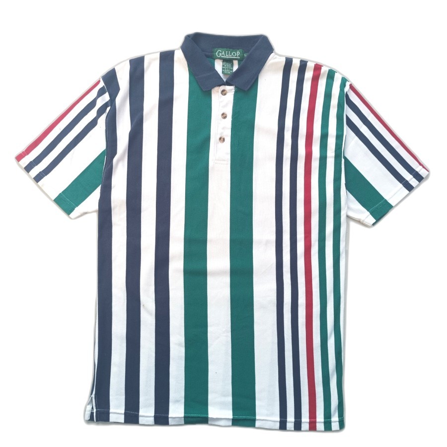 kaos polo Vintage 90s Gallop multicolour stripes polo shirt casual