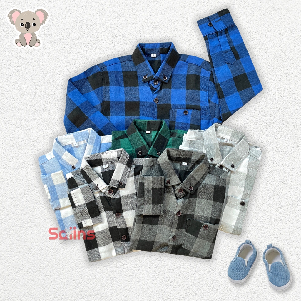 Kemeja Flanel Anak Lengan Panjang Motif Kotak Kotak | Baju Anak Bahan Flanel