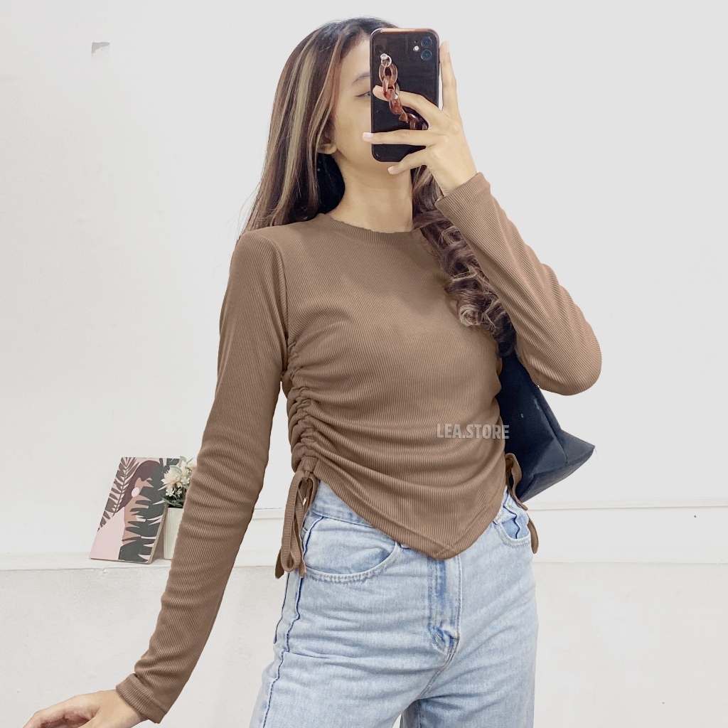 Knit Top Blouse serut samping Crop tali Korea style