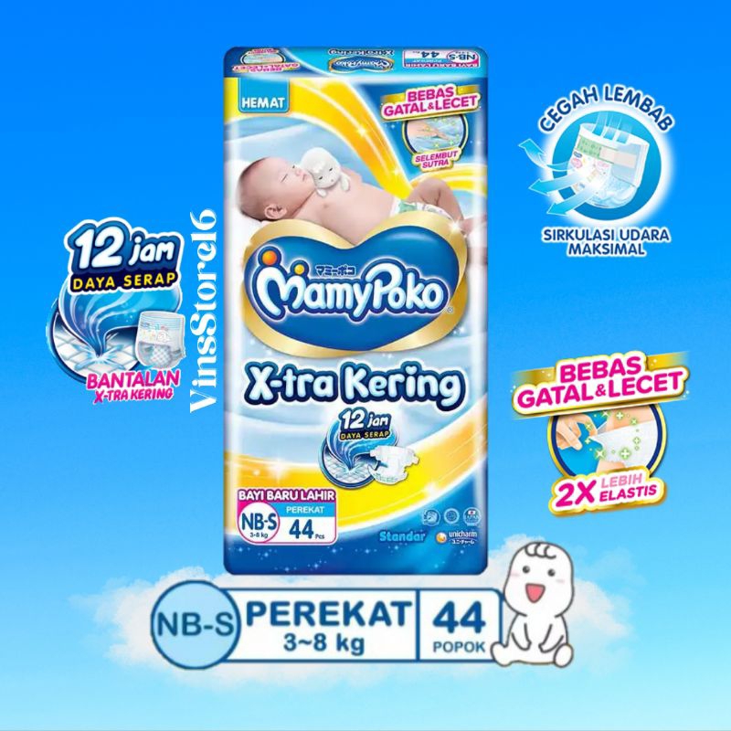 MamyPoko Pants X-tra Kering NB-S 44 Popok/Pampers Bayi Perekat
