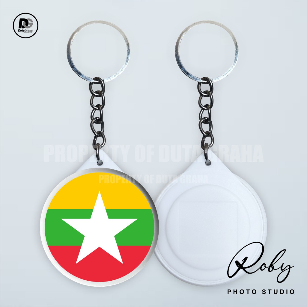 [KEYRING PRESS] BENDERA NEGARA MYANMAR Gantungan Kunci Keychain Aksesoris Souvenir ASIA BURMA YANGON