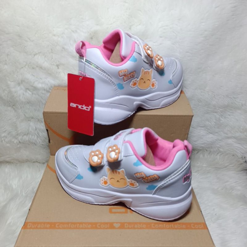 SEPATU ANDO MIAW VECRO,SEPATU ANAK PAUD DAN TK,SEPATU CASUAL ANAK CEWEK,SEPATU FASHION SIZE 29-32