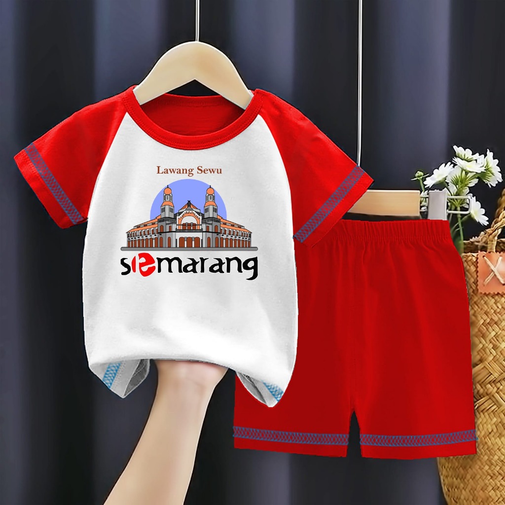 BA Kaos Setelan Anak Laki Laki Perempuan Baju Setelan Cowok Cewek Warna Motif Semarang Lawang Sewu