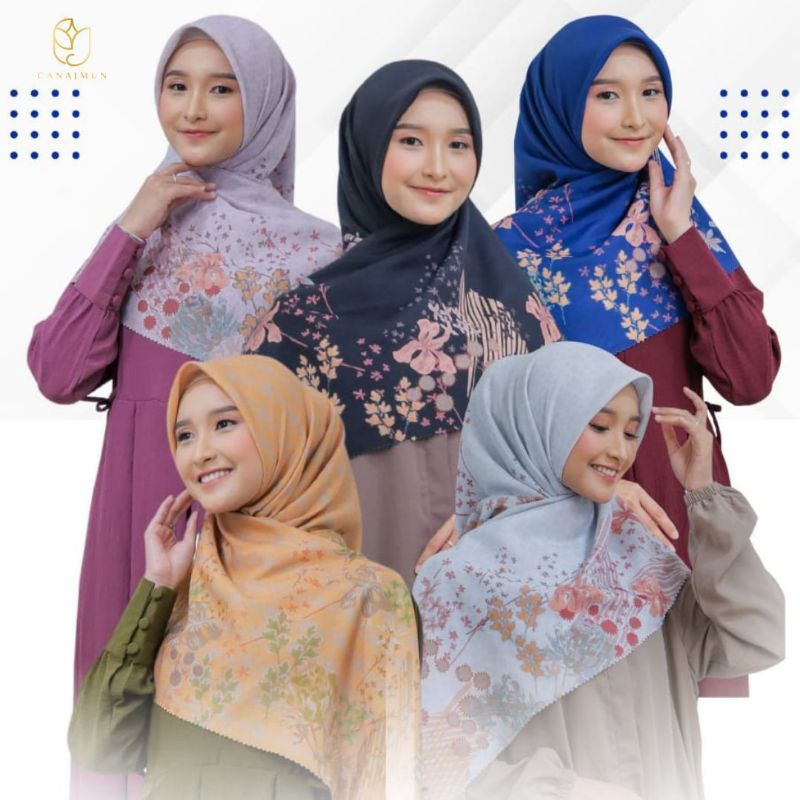Canajmun- Scarf/Hijab/jilbab/segiempat/ kerudung voal syar'i jumbo motif bunga khaki hitam pink navy