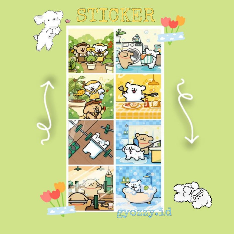 

50pcs/sticker cute white and brown dog, a day of dog life, cute chibi dog sticker