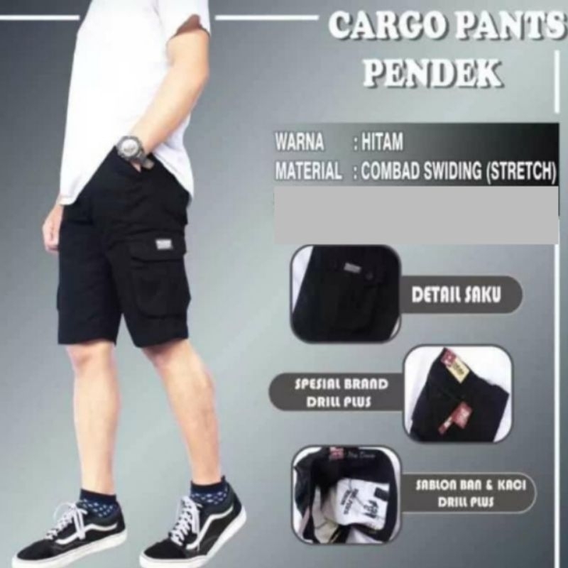 CELANA CARGO PRIA PENDEK HITAM PANTS - CARGO PRIA PENDEK HITAM TERBARU