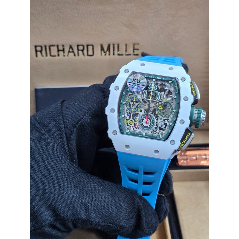 jam tangan pria terbaru jam tangan pria swiss RM011-03 Chronograph GMT Ceramic Dial Watch Sapphire M