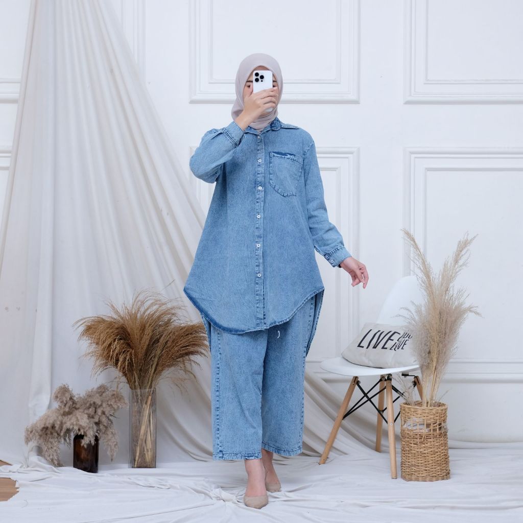 Setelan Jeans Tunik oversize LD 100-120cm / Setelan Jeans Wanita