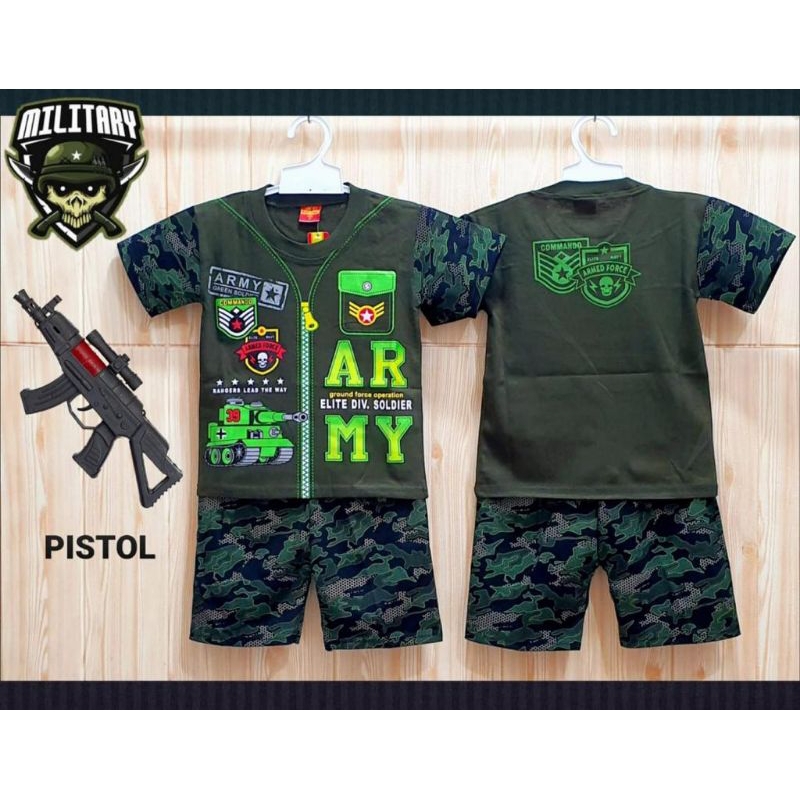 SETELAN BAJU ANAK LAKI-LAKI GAMBAR ARMY  UKURAN 1-10 TAHUN