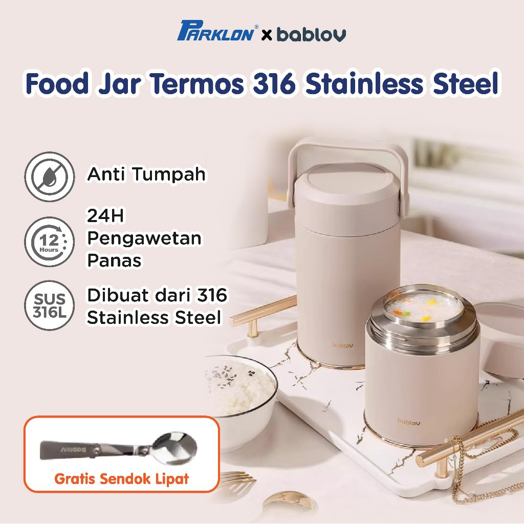 【Termos Tahan Panas 24 Jam】Parklon x Bablov Food Jar Stainless Steel 316 Kotak Makan | Cangkir Sup |