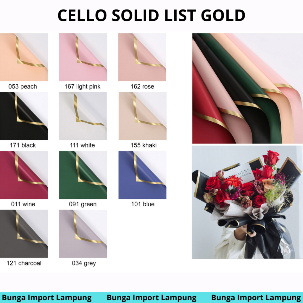 

(lembaran)Kertas Buket Cellophane Solid List Gold