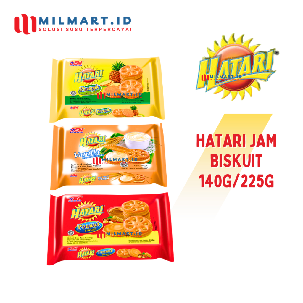 

ASW HATARI BISKUIT PEANUT JAM/PINEAPPLE/VANILA CREAM 140G/225G CAMILAN JAJANAN BISCUIT