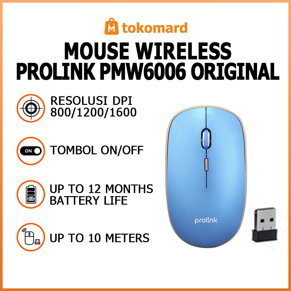 Mouse Wireless Prolink Original ada Tombol On/Off DPI 800/1200/1600 Hemat Baterai sampai 12 bulan