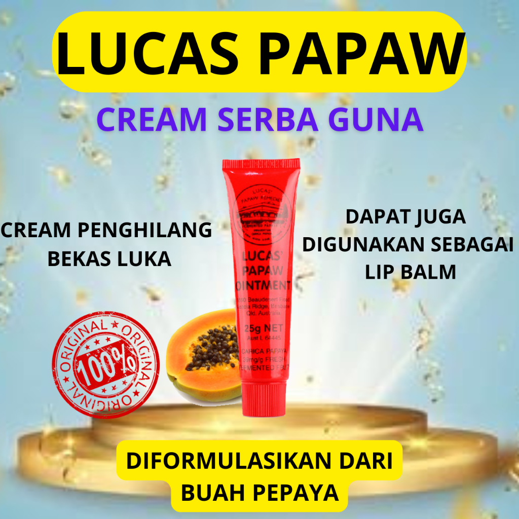 Cream Serba Guna Lip Balm Pelembab Bibir Penghilang Bekas Luka Krim Luka Lucas Papaw 25 gr