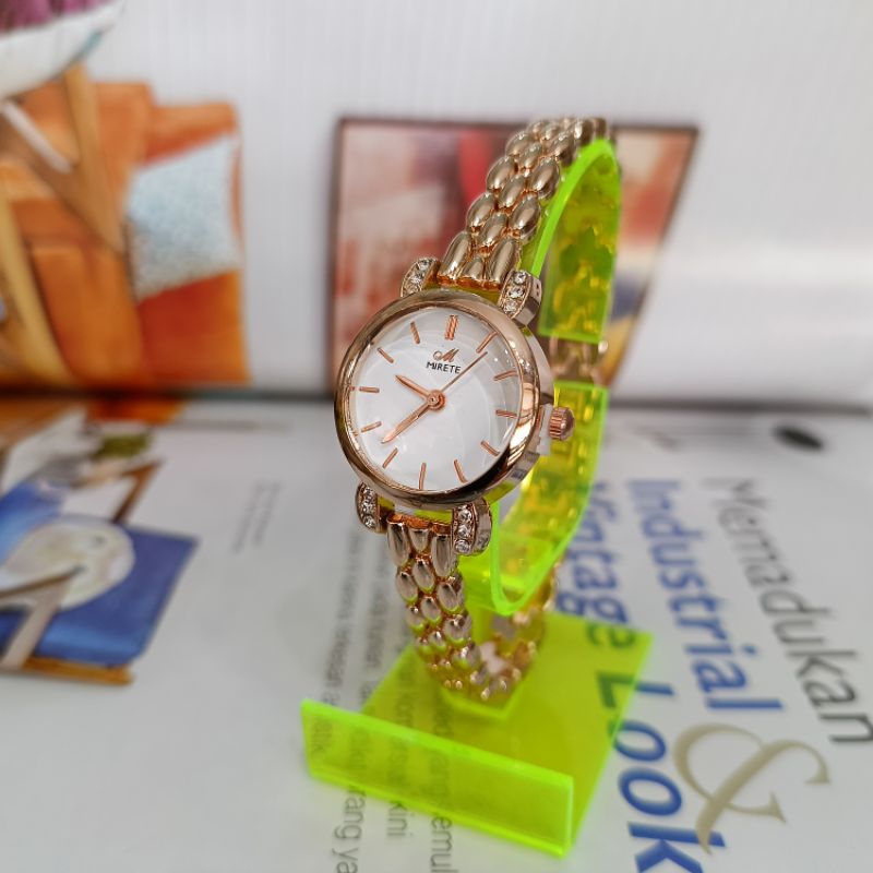 Jam Tangan Rantai Mirete Cewek Gold Stainless Stell