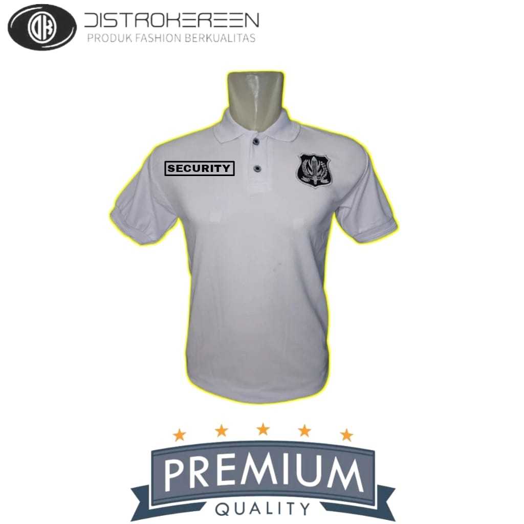 ANSA22 BAJU KAOS KERAH SECURITY LOGO PUTIH LENGAN PENDEK FULL BORDIR BAHAN LACOSTE BANYAK PILIHAN
