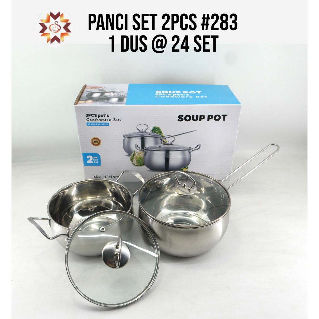 Panci Set Calypso/ Panci Set 2 pcs 16CM 18CM/ Panci Tutup Kaca Stainless Steel/ Panci Multifungsi