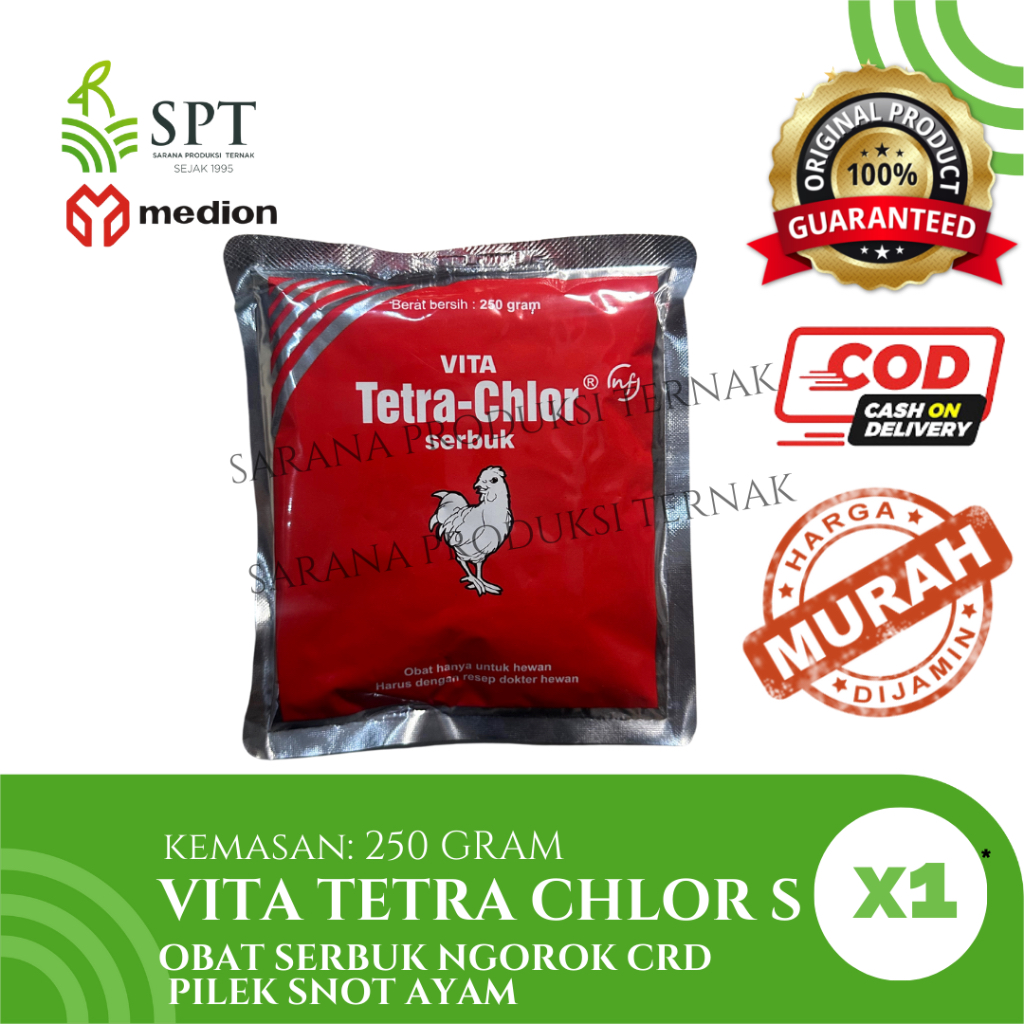 OBAT NGOROK CRD AYAM VITA TETRA CHLOR SERBUK 250 GRAM MEDION PILEK SNOT AYAM BEBEK UNGGAS ANGSA