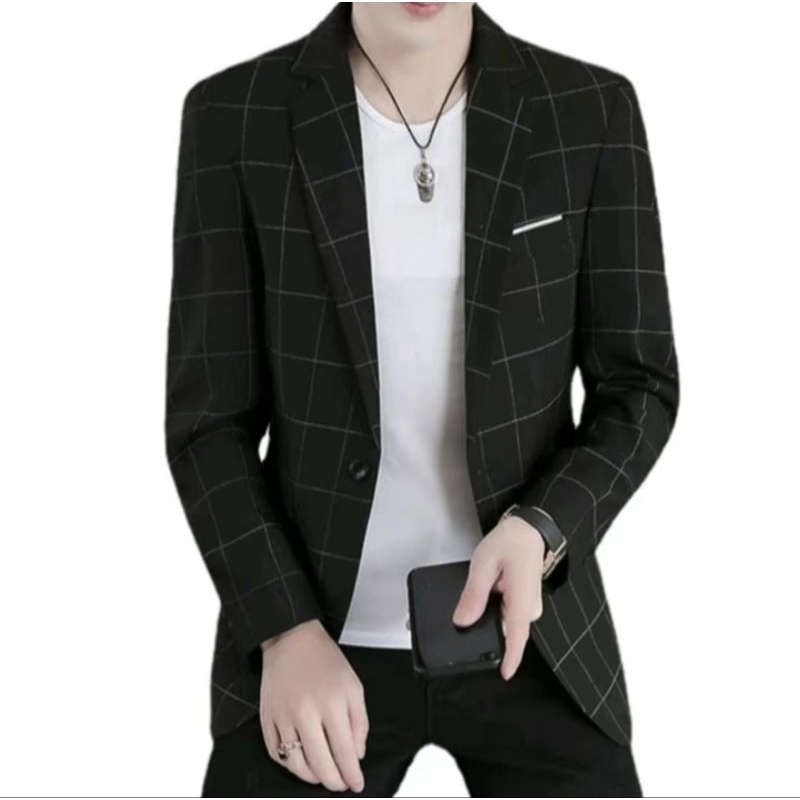 Promo Jas pria kotak kotak Jas kotak hitam Jas kerja Blazer pria Jas variasi kotak lis Jas kantor