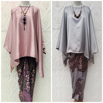 Promo Setelan Baju Satin Polos Model Kelelawar Kebaya Paket Atasan Batwing dan Bawahan Rok Lilit Bat