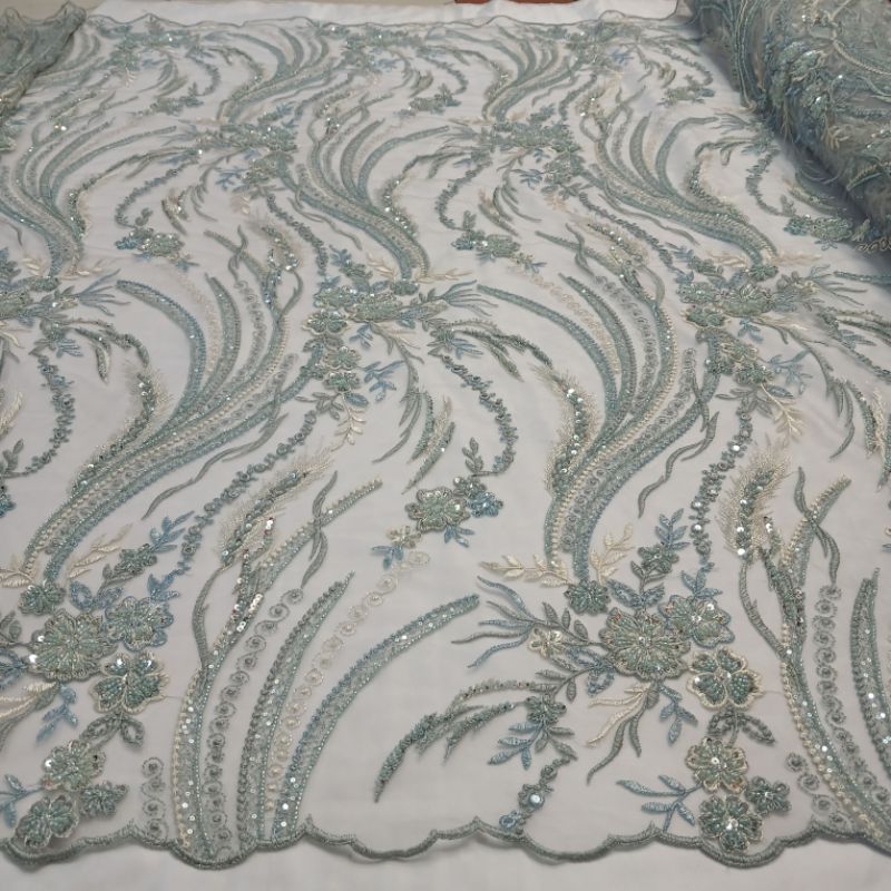 Tulle akar full payet korea/Bahan kebaya tille akar salur full payet korea mewah/tille payet