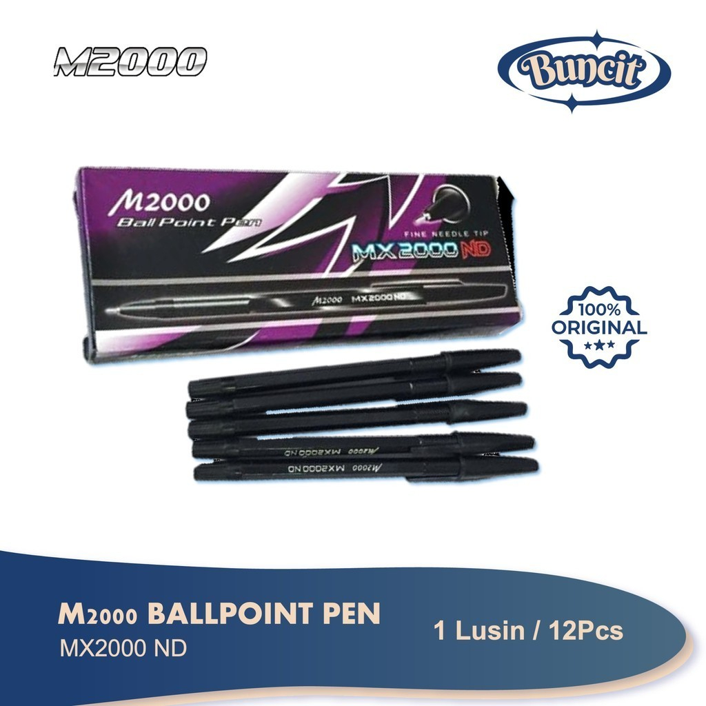 

1 Pack / 12 Pcs Ballpoint Pen M2000 / MX2000 ND / Pen Hitam / Pulpen Kerja / Pen Grosir