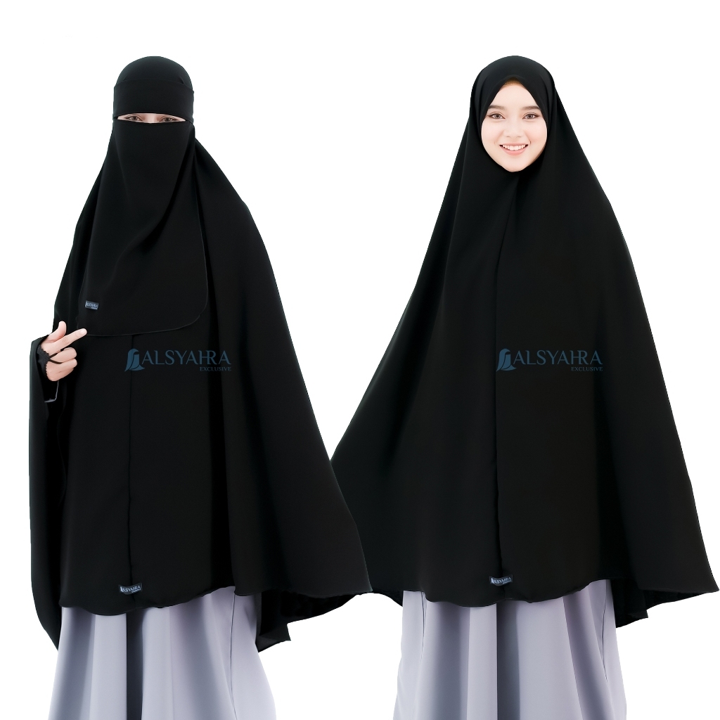 Alsyahra Exclusive Set Khimar Marwah Non Pet Niqab Bandana XXL Jetblack