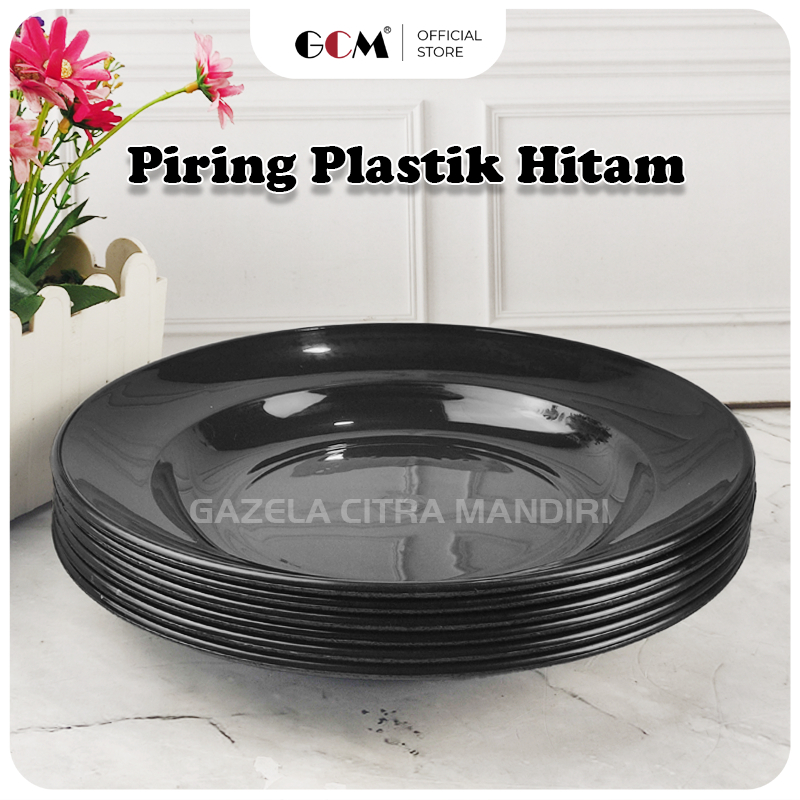 Piring Plastik Lusinan 12 pcs Tebal Piring Makan Clio 3609 Besar 23 cm Piring Hitam Murah 1 Lusin