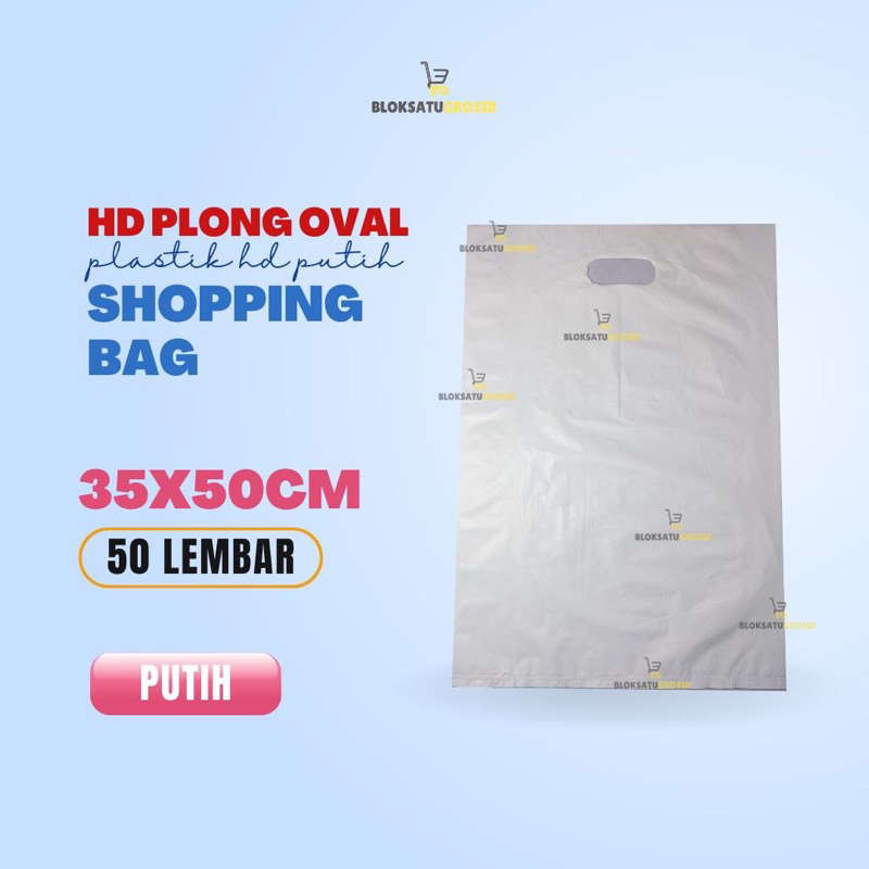 Plastik HD Putih Plong Oval Uk 35x50 (isi 50 lembar) Kantong Kemasan Olshop/Kantong Packing Olshop S