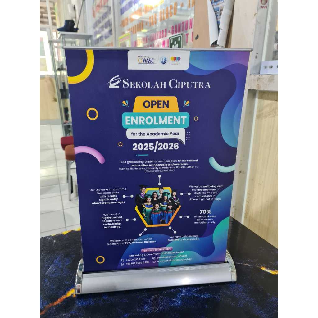 Roll Banner Mini Custom / Cetak Roll Banner Mini / Stand Banner Mini Full Print