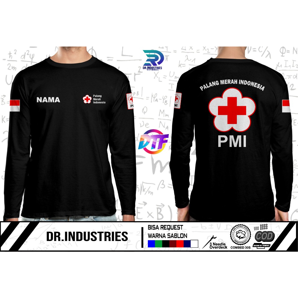 Kaos Lengan Panjang PMI PMR Custom NAMA ATAU NAMA SEKOLAH Kaos PMI Lengan Panjang Kaos Hari Palang M