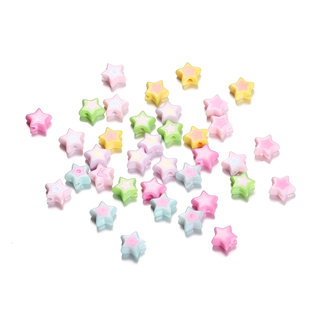 St.kunkka 50 Buah Manik-manik Bintang Berujung Lima Akrilik Liontin Lapisan Ganda Lubang Besar Dapat