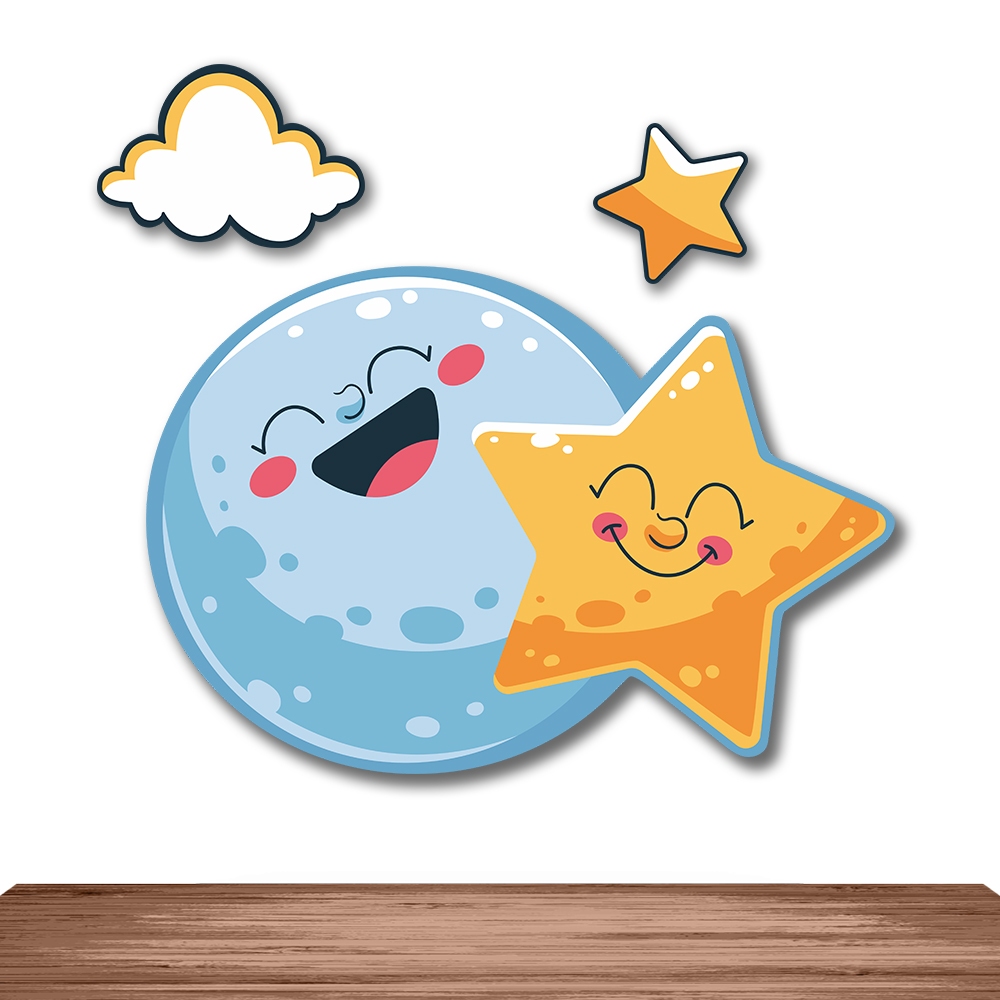 Hiasan Dinding ukir panel Bulan Bintang Dekorasi kamar Hiasan unik lucu