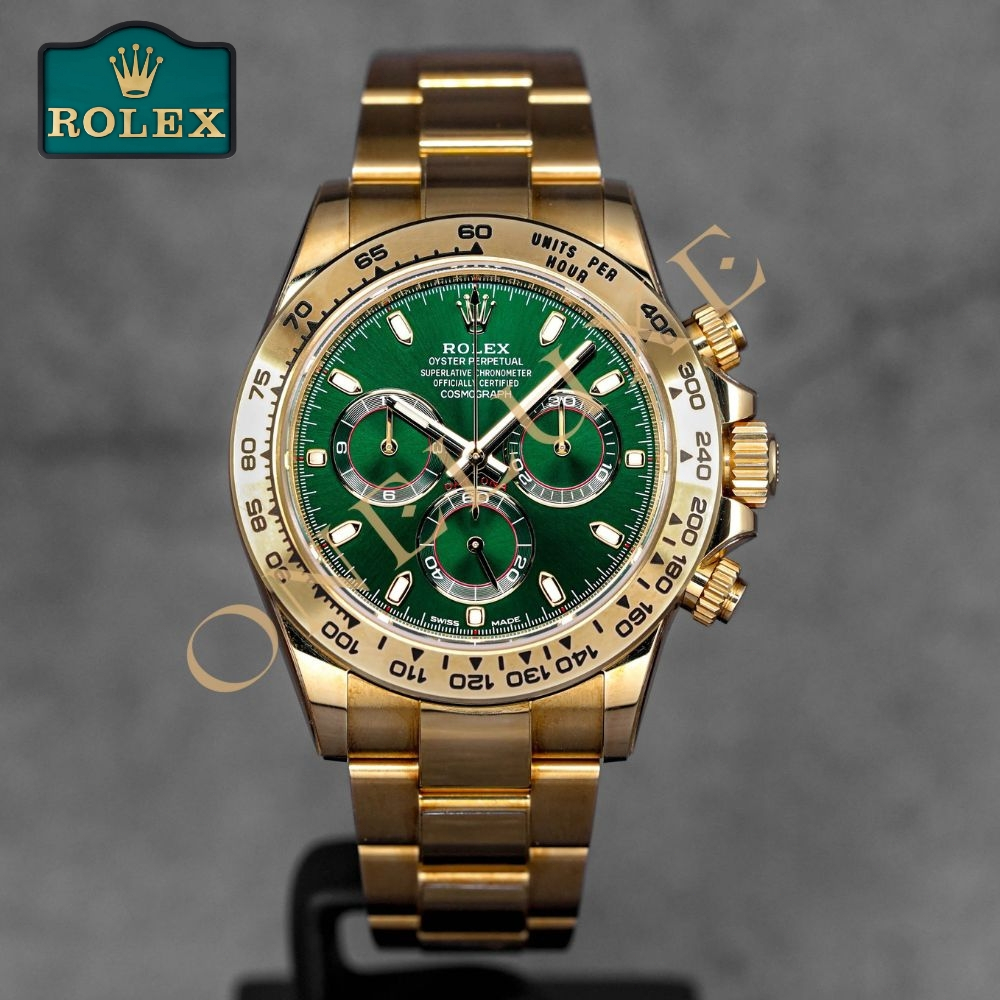 [Green Daytona] ROLEX jam tangan ori Cosmograph Daytona 40mm Yellow Gold Green pria rantai watch ori