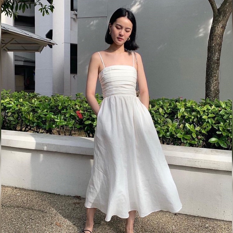 Dress CANAN kasual, Dress Gaun Panjang Wanita Simple Bahan Katun Outfit Pantai Tanpa Lengan bigsize 
