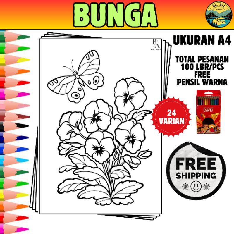 

kertas gambar mewarnai anak A4 (BUNGA)