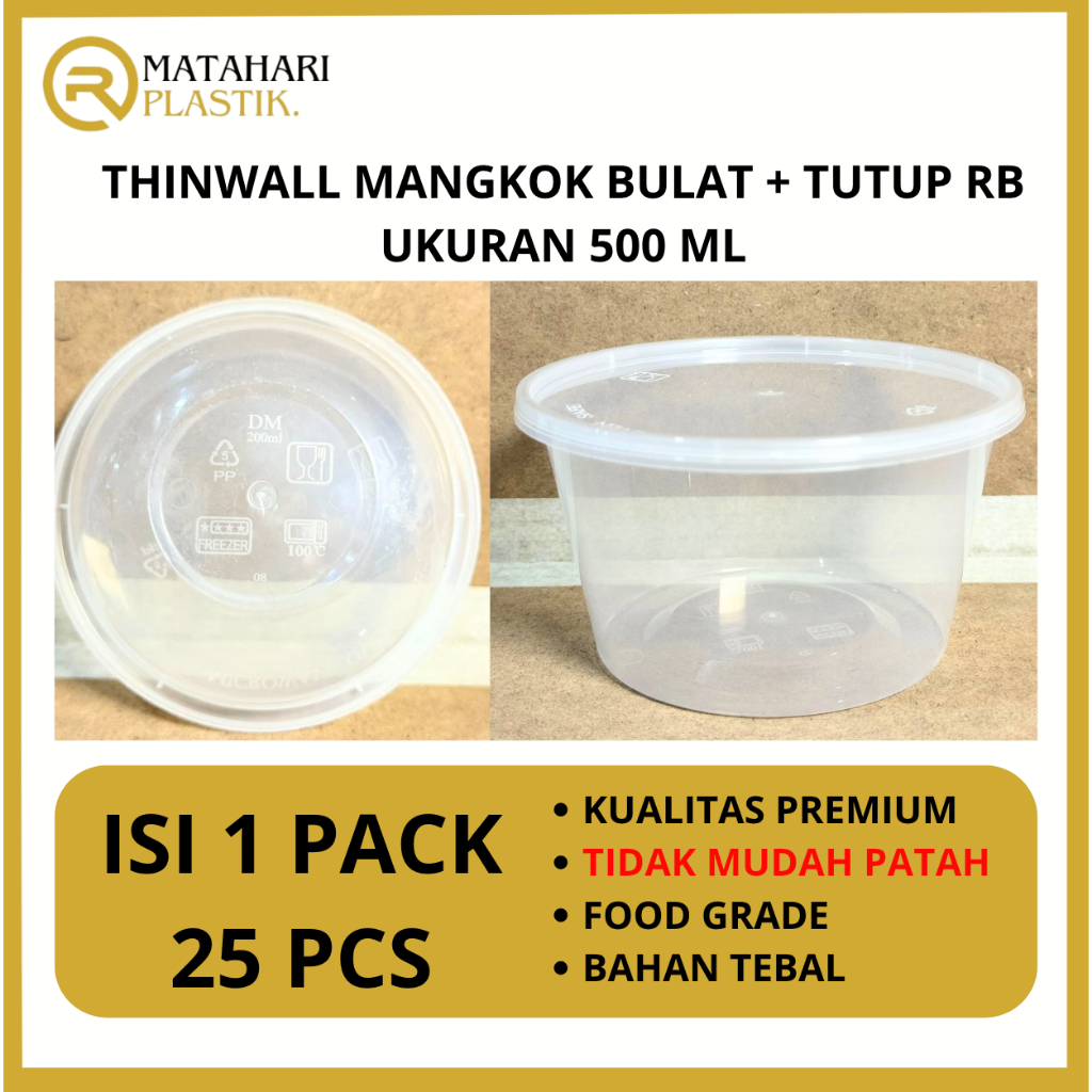 RMP - THINWALL MANGKOK BULAT + TUTUP ISI 25 PCS UK 200ML - PLASTIK DATAR BOWL ROUND - TOPLES MAKANAN